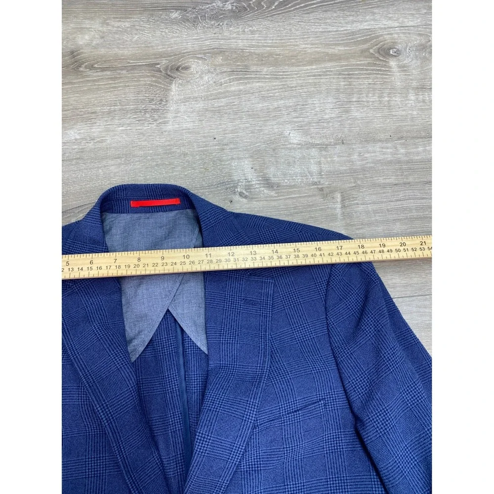Lucky Brand Blazer Slim Fit Men 40R Blue Glen Plaid Sport Coat Two Button Jacket